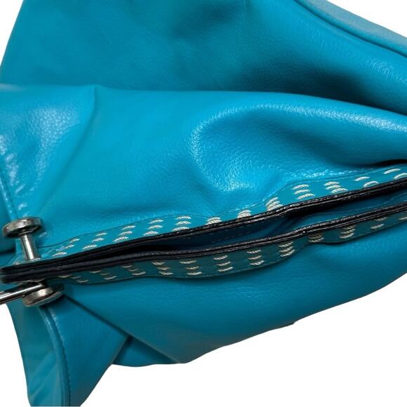 Turquoise Faux Leather Shoulder Bag with Silvertone Hardware - Picture 4 of 13